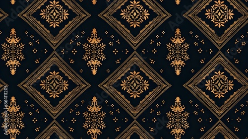 Opulent Baroque Style Ornamental Damask Pattern in Gold and Black