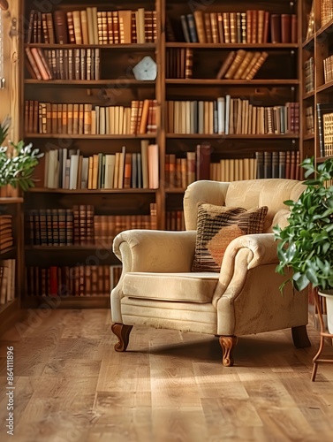 Cozy Reading Nook in a Classic Home Library