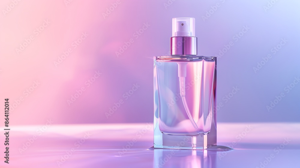 Elegant glass perfume bottle with a gradient background, showcasing the modern design and simplistic beauty of a luxury fragrance container. Elegant glass perfume bottle with a gradient background, showcasing the modern design and simplistic beauty of a luxury fragrance container.