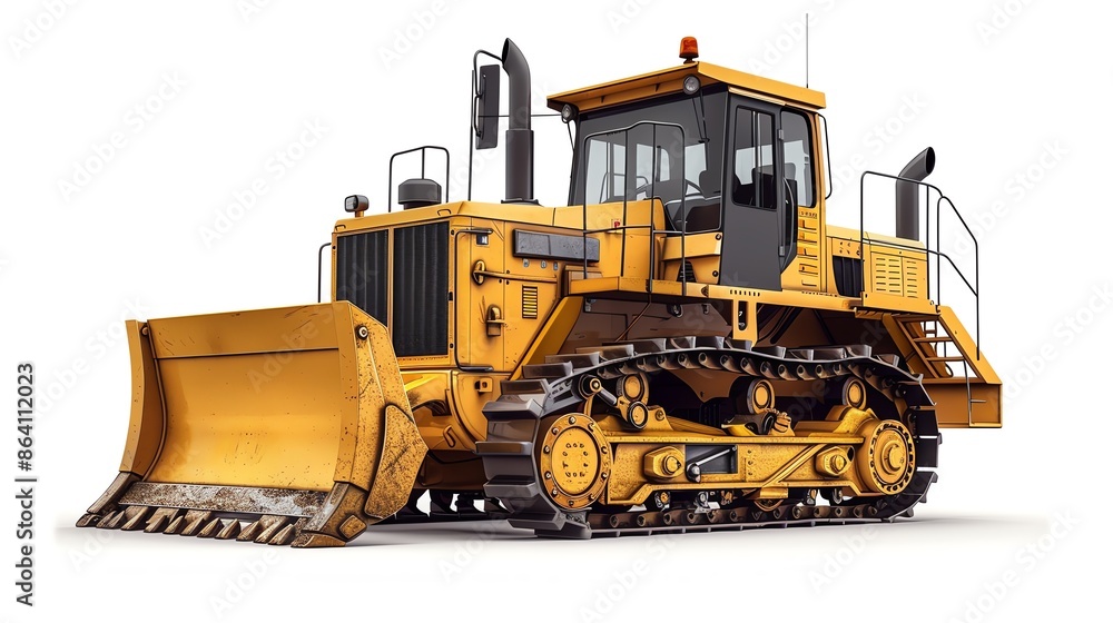 Detailed bulldozer with hydraulic system, isolated on white, construction equipment Detailed bulldozer with hydraulic system, isolated on white, construction equipment