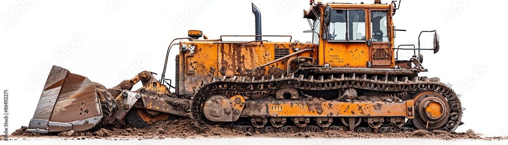Bulldozer equipped with forestry blade, isolated on white background, forest clearing equipment Bulldozer equipped with forestry blade, isolated on white background, forest clearing equipment