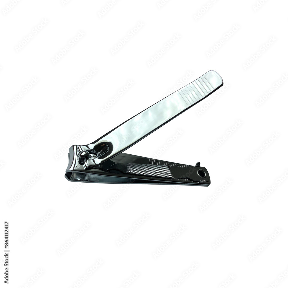 Nail clipper made of stainless steel for making manicure, accessory for nail care, modern trendy beauty salon equipment, isolated image, clipping path, soft focus Nail clipper made of stainless steel for making manicure, accessory for nail care, modern trendy beauty salon equipment, isolated image, clipping path, soft focus