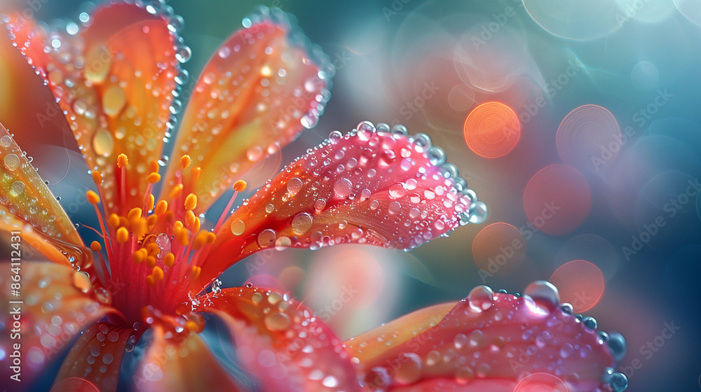 Close-up of a flower with water droplets and vibrant colors. Close-up of a flower with water droplets and vibrant colors.