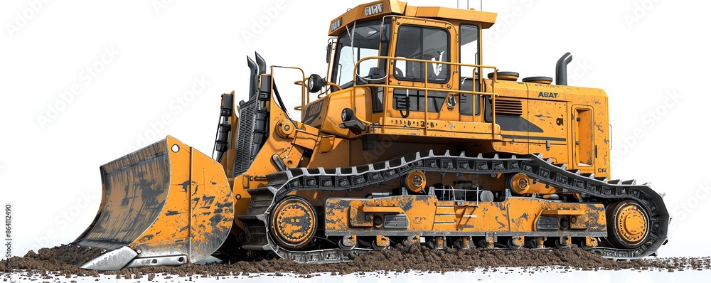 Bulldozer with firebreak blade, isolated on white, forestry equipment Bulldozer with firebreak blade, isolated on white, forestry equipment