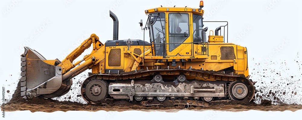 Obraz premium Bulldozer with root plow, isolated on white, forestry tool