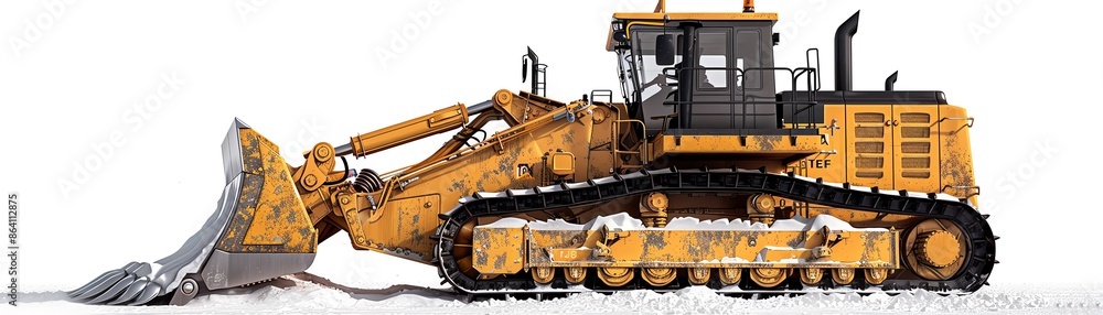 Bulldozer with snow blade, isolated on white, winter machinery Bulldozer with snow blade, isolated on white, winter machinery