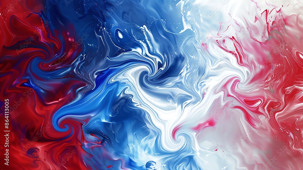 Fototapeta premium Vibrant abstract painting with swirling shades of blue, red, and white. Dynamic energy and captivating movement in mixed acrylic colors.