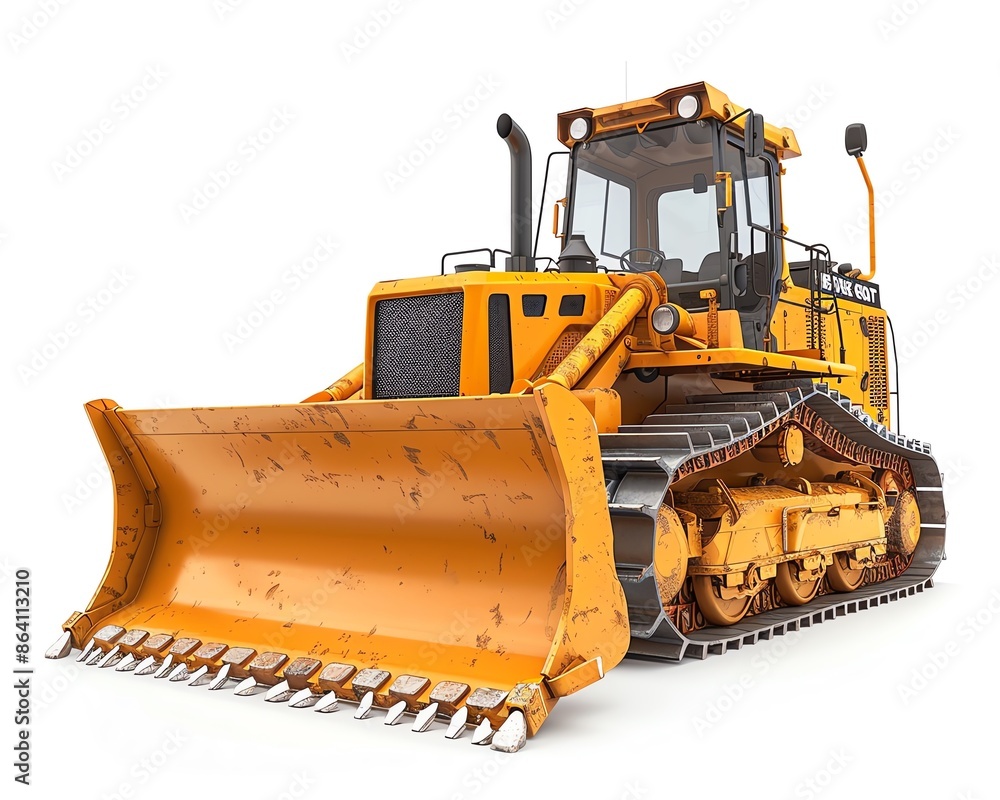 Bulldozer with stick rake, isolated on white background, land clearing equipment Bulldozer with stick rake, isolated on white background, land clearing equipment
