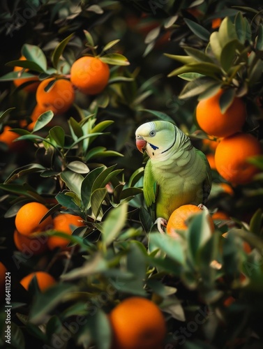 Green monk parakeet on an o...