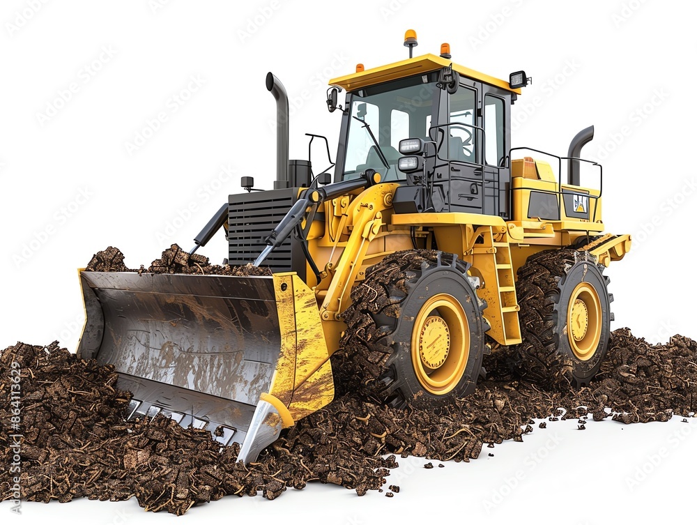 Compact bulldozer with landfill blade, isolated on white, waste management equipment Compact bulldozer with landfill blade, isolated on white, waste management equipment