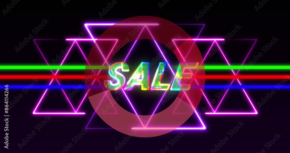 Image of sale text over vibrant neon lines on black background Image of sale text over vibrant neon lines on black background