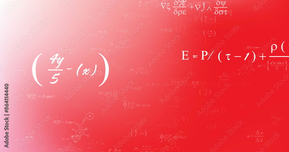 Image of mathematical equations and chemical structures against pink gradient background Image of mathematical equations and chemical structures against pink gradient background