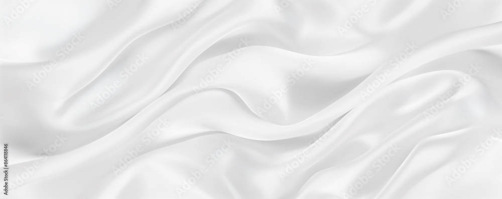 White abstract background banner, soft waves of fabric texture