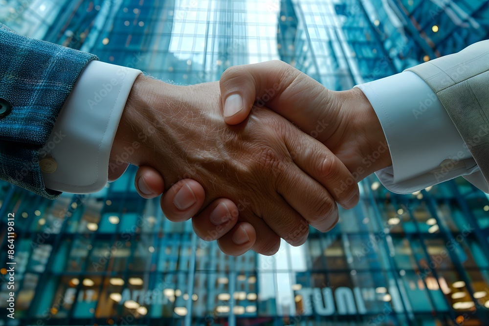 Business Handshake in Modern Glass Office Building Business Handshake in Modern Glass Office Building