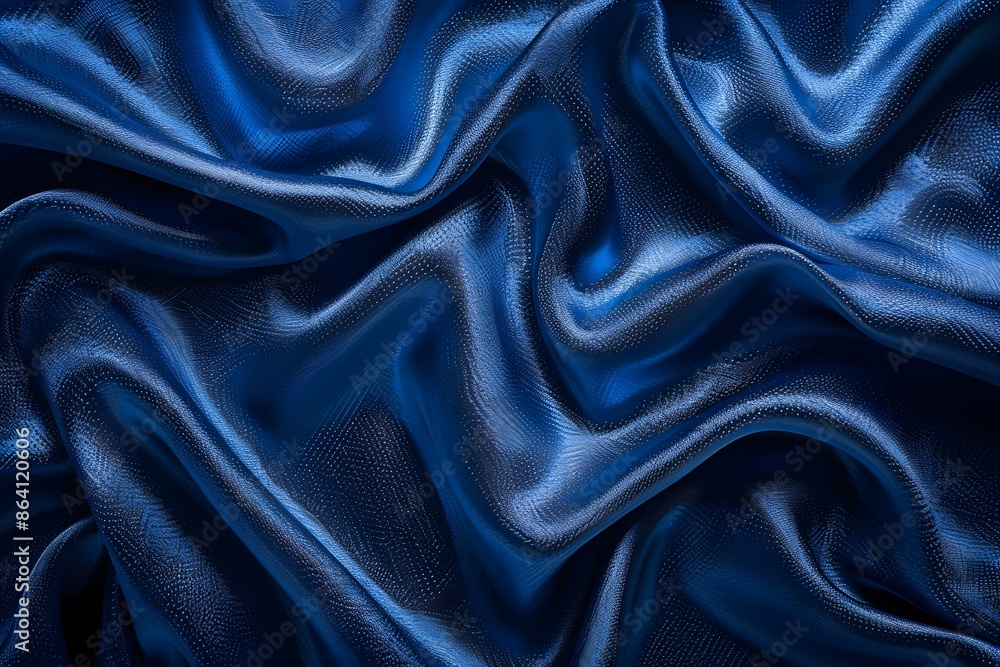 Fototapeta premium Luxurious Blue Satin Fabric with Elegant Folds