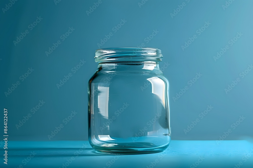 Clear Glass Jar on a Blue Background Clear Glass Jar on a Blue Background