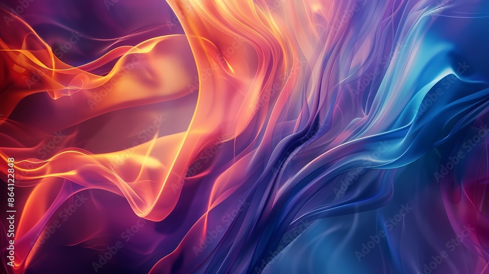 Obraz premium 3D abstract background with swirling, smoke-like forms in vivid colors, using transparency and light to create a sense of fluidity and motion, perfect for dynamic and captivating visuals