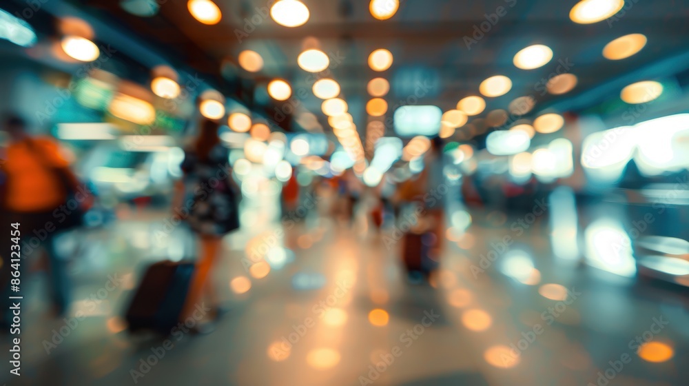 Blurred view of a busy airport terminal with travelers Blurred view of a busy airport terminal with travelers
