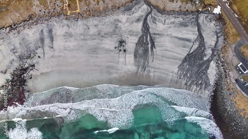 Aerial view of Lofoten Islands beautiful landscape during winter