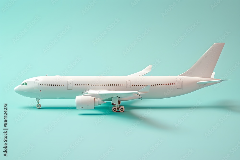 Minimalist White Airplane Model on a Light Blue Background Minimalist White Airplane Model on a Light Blue Background