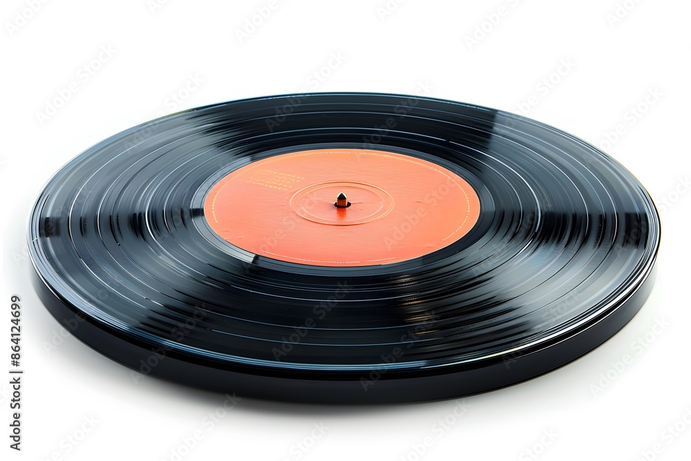 Classic Vinyl Record with Orange Label on White Background Classic Vinyl Record with Orange Label on White Background