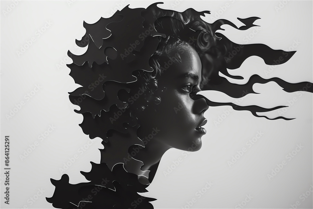 Fototapeta premium Create a realistic paper cut silhouette portrait, using layers to add depth and dimension.