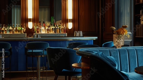 Obraz na płótnie Elegant cocktail lounge with velvet seating and sleek bar w salonie