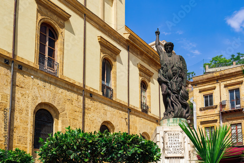 Bronze statue of Empedocles, philosopher and physician, in the city center, Agrigento, Sicily, Italy, Europe