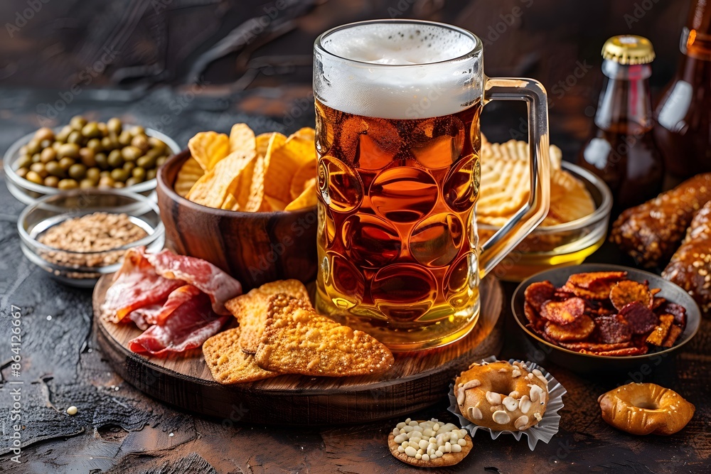 Delicious Beer and Snack Platter with Chips, Meats, and Pretzels Delicious Beer and Snack Platter with Chips, Meats, and Pretzels