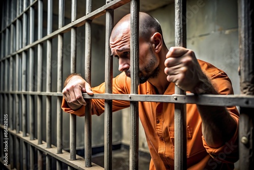 Prisoner Looking Through Bars.