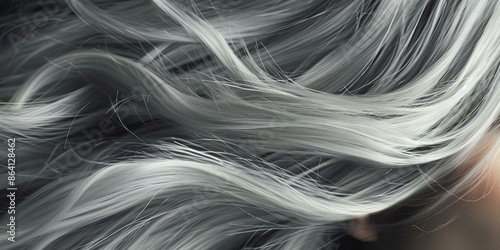 A long, silvery hair with a lot of strands photo