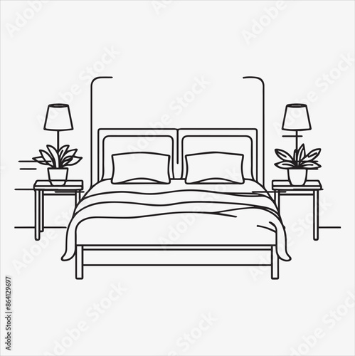 bed vector silhouette art illustration on a White Background