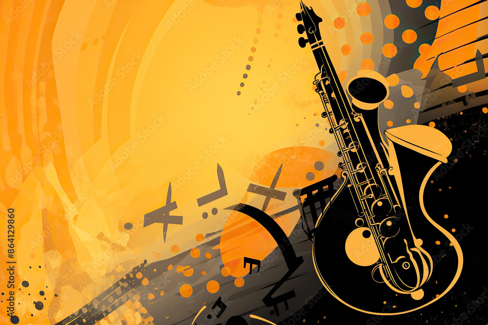 Naklejka premium generated illustration Color Background with Guitar and abstract design elements.