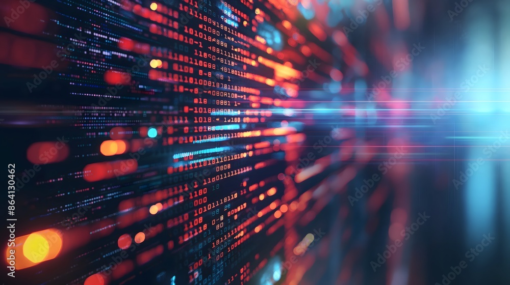 Fototapeta premium 1. Create an abstract technology background depicting lines of programming code and computer scripts intertwining in a digital matrix, symbolizing the complexity and innovation of software