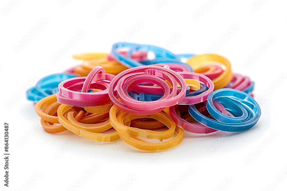 Colorful Pile of Rubber Bands in Pink, Blue, and Yellow Colorful Pile of Rubber Bands in Pink, Blue, and Yellow