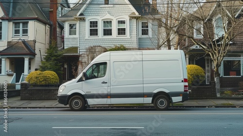 White delivery van parked on residential street during daylight © ColdFire
