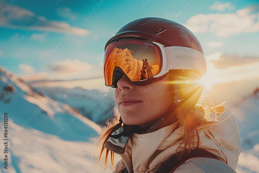 Adventurous Woman Enjoying a Sunny Day on the Snowy Slopes Adventurous Woman Enjoying a Sunny Day on the Snowy Slopes