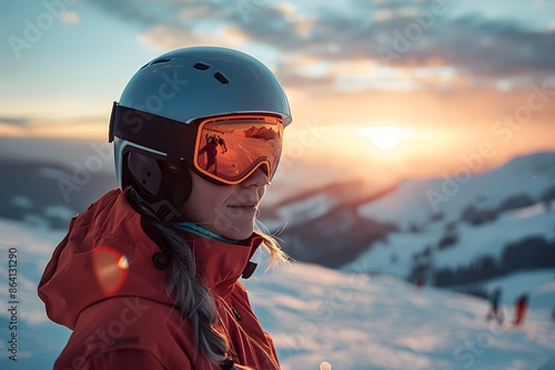 Snowboarder Enjoying a Sunset on the Slopes © Valentin