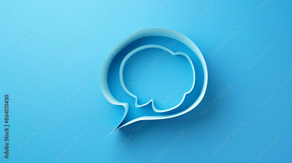 A blue speech bubble is outlined against the blue background, serving as a visual representation of communication, dialogue, and storytelling in a sleek, abstract design. A blue speech bubble is outlined against the blue background, serving as a visual representation of communication, dialogue, and storytelling in a sleek, abstract design.