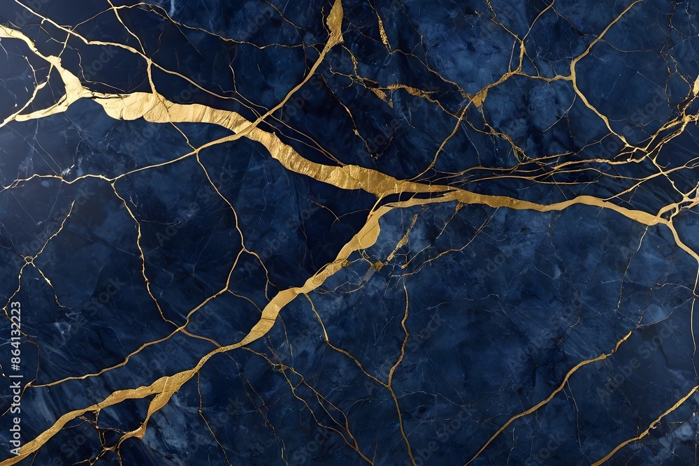 Golden-veined dark blue marble surface, premium background for luxury aesthetics Golden-veined dark blue marble surface, premium background for luxury aesthetics