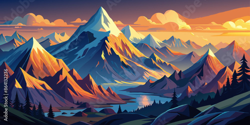 camping in the mountains, sunset in the mountains, 