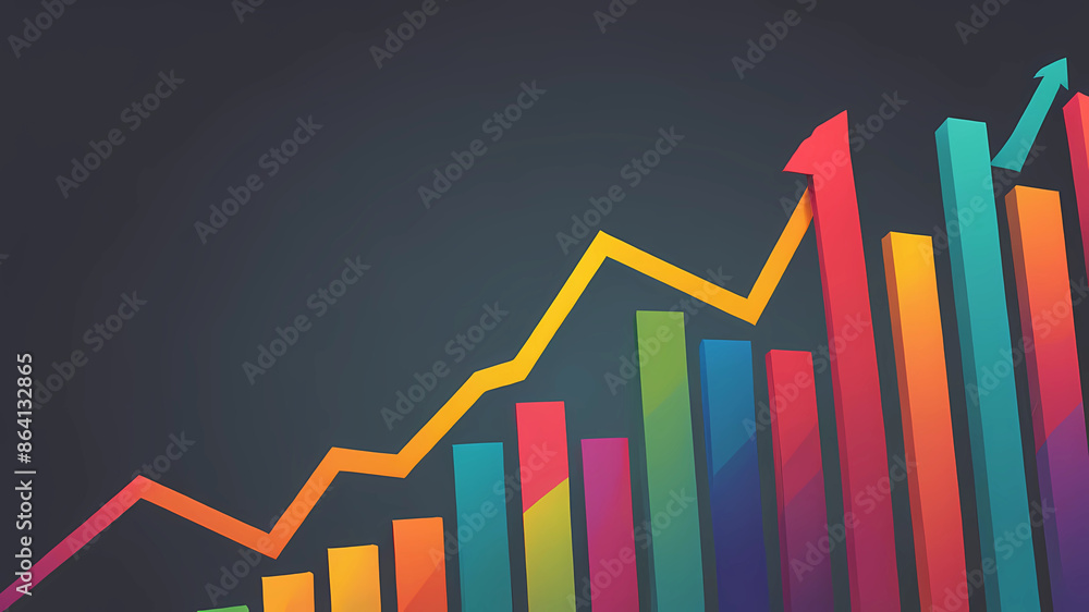 3D illustration of an arrow going up, increasing graph, and a round clock, minimalist elegant, purple and white tones 3D illustration of an arrow going up, increasing graph, and a round clock, minimalist elegant, purple and white tones