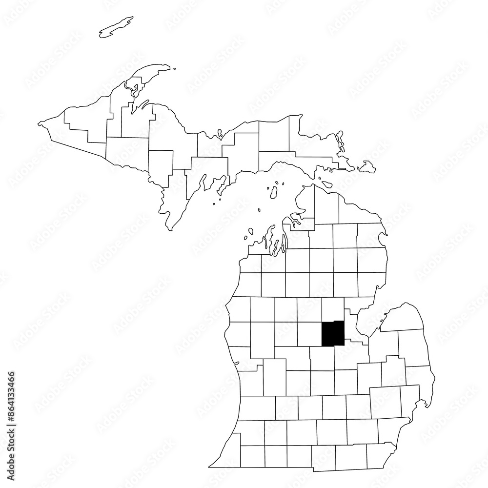 Map of midland County in Michigan state on white background. single