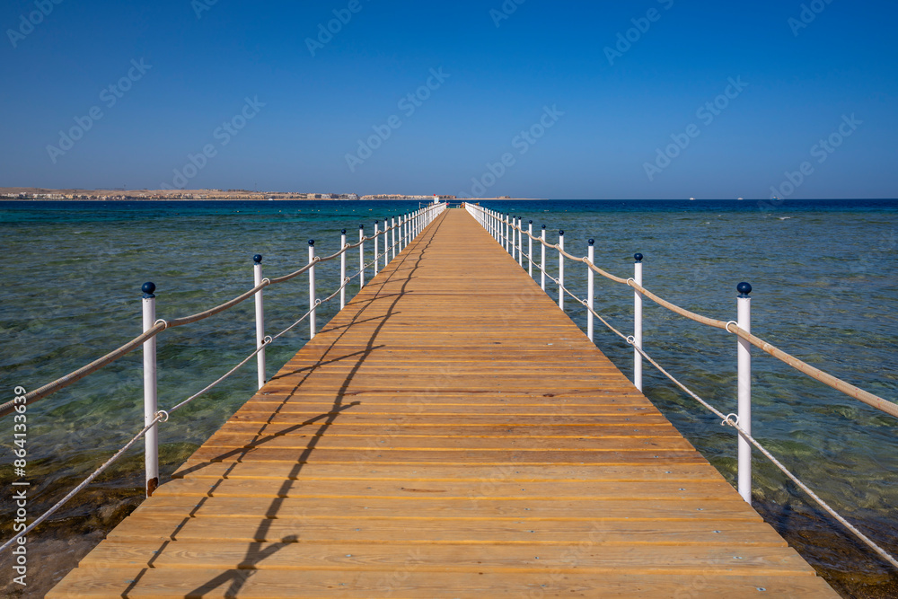 View of pier and Sahl Hasheesh visible in background, Sahl Hasheesh, Hurghada, Red Sea Governorate, Egypt, North Africa, Africa View of pier and Sahl Hasheesh visible in background, Sahl Hasheesh, Hurghada, Red Sea Governorate, Egypt, North Africa, Africa