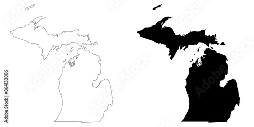 Bild auf Leinwand Michigan administrative map, Michigan outline and counties state map set - illus