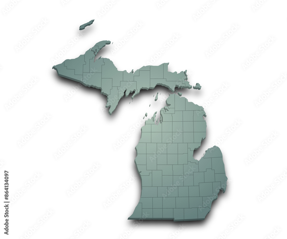 3d Map of Michigan state with color. United State of America, US, United State 3d Map of Michigan state with color. United State of America, US, United State