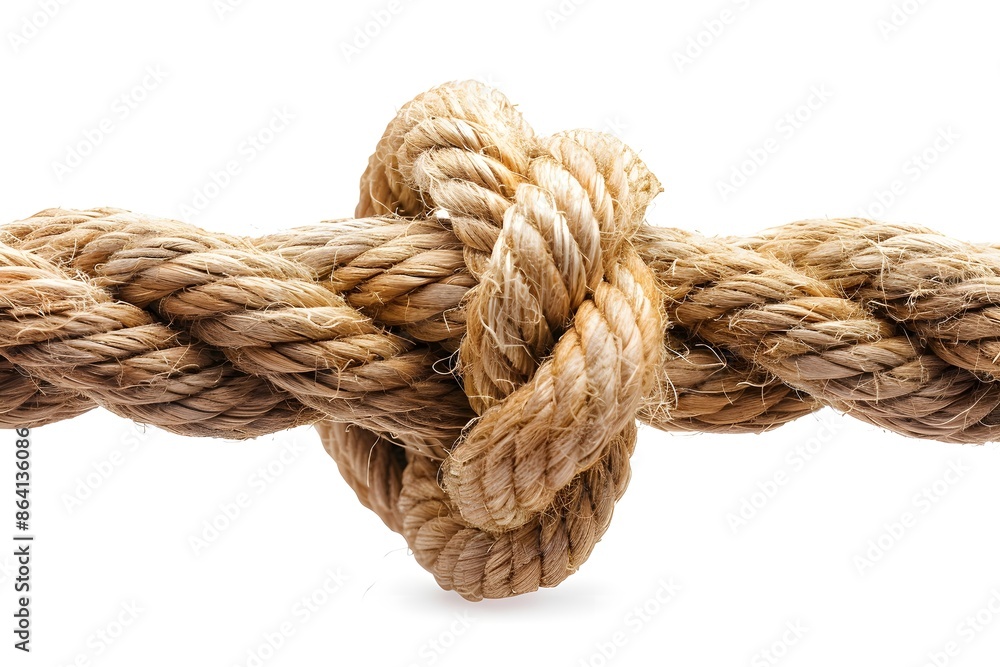Close-Up of a Tightly Knotted Rope on a White Background Close-Up of a Tightly Knotted Rope on a White Background