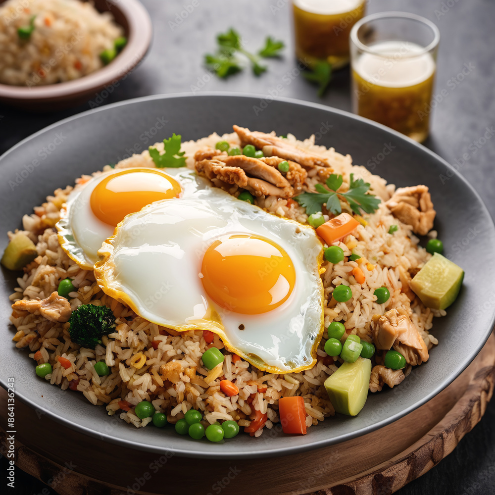thai food fried rice with chicken and fried eggs thai food fried rice with chicken and fried eggs