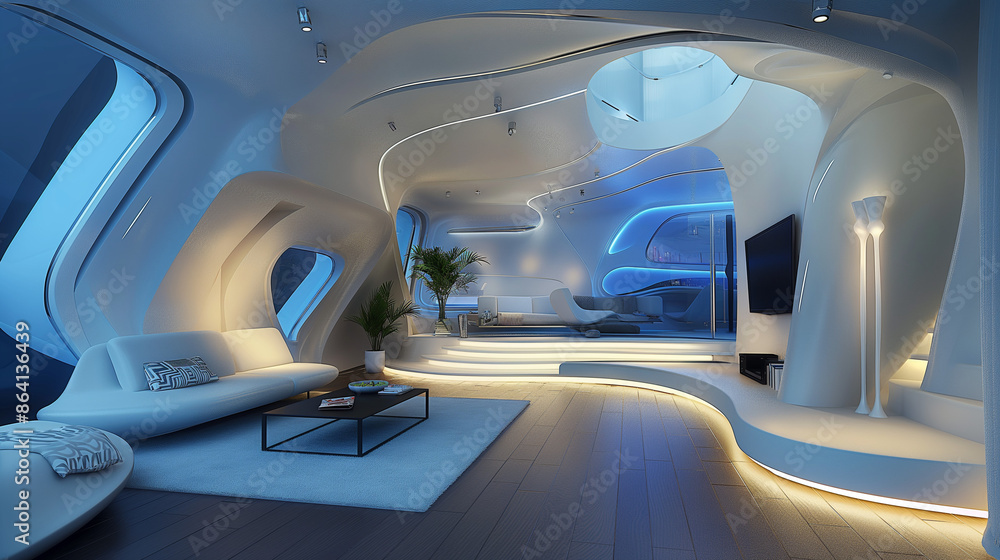 Futuristic interior design. Living room of the house Futuristic interior design. Living room of the house