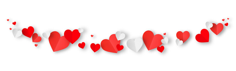 Red origami paper heart isolated on transparent background.